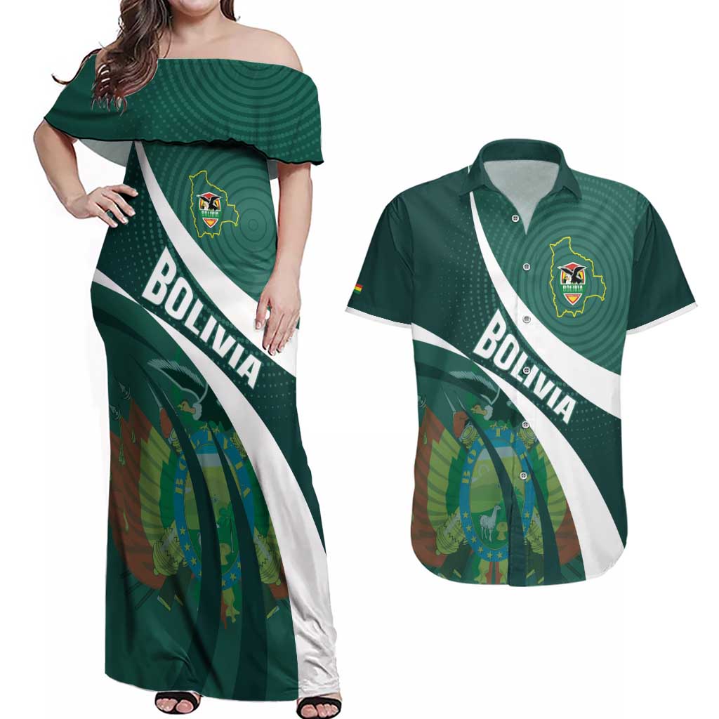 Custom Bolivia Football Couples Matching Off Shoulder Maxi Dress and Hawaiian Shirt La Verde Sporty Curves Style - Wonder Print Shop