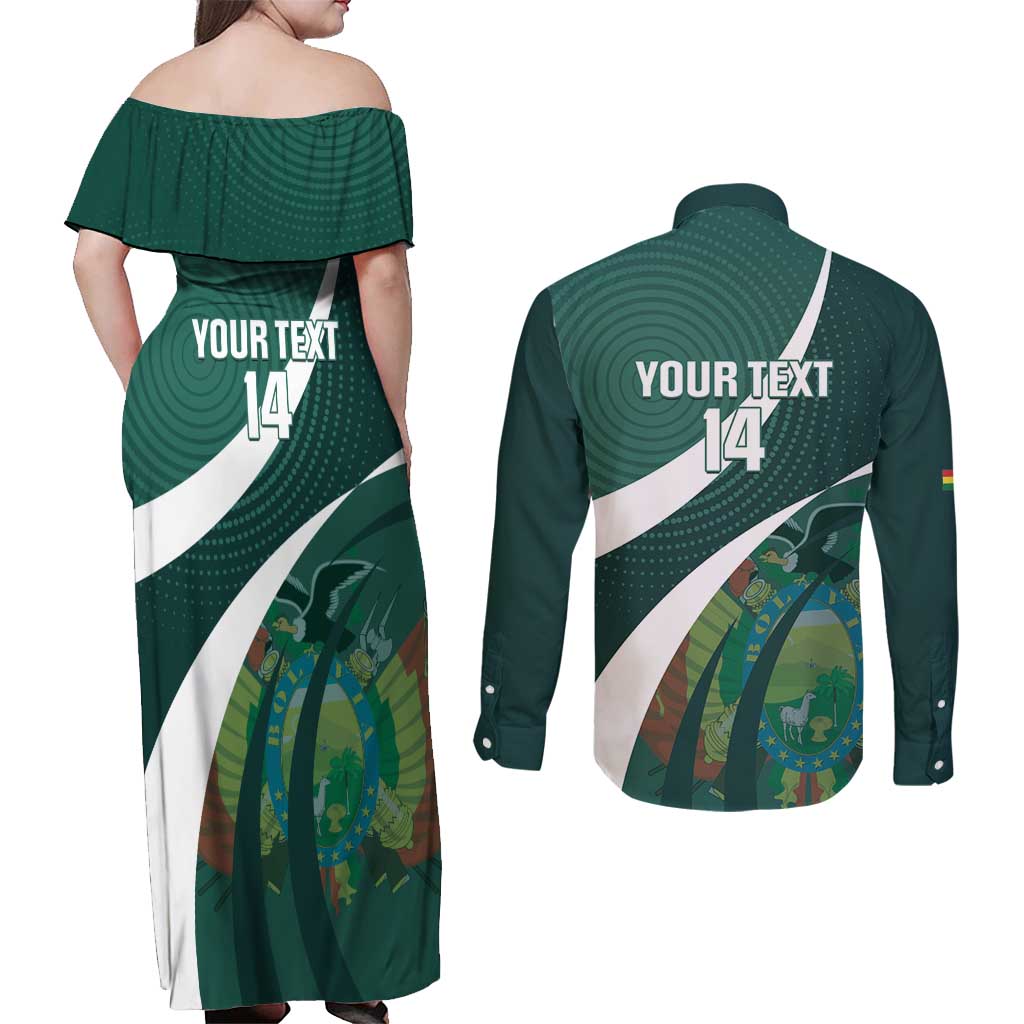 Custom Bolivia Football Couples Matching Off Shoulder Maxi Dress and Long Sleeve Button Shirt La Verde Sporty Curves Style - Wonder Print Shop