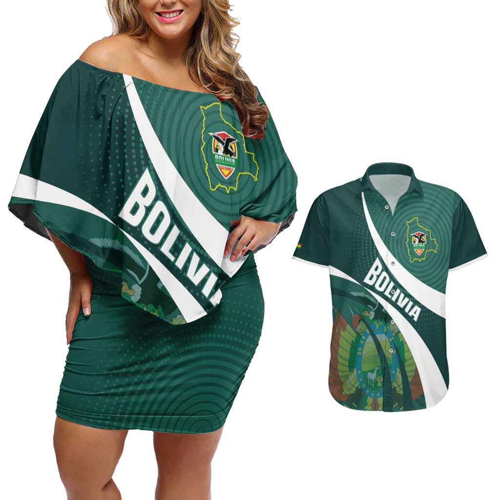 Custom Bolivia Football Couples Matching Off Shoulder Short Dress and Hawaiian Shirt La Verde Sporty Curves Style - Wonder Print Shop