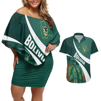 Custom Bolivia Football Couples Matching Off Shoulder Short Dress and Hawaiian Shirt La Verde Sporty Curves Style - Wonder Print Shop