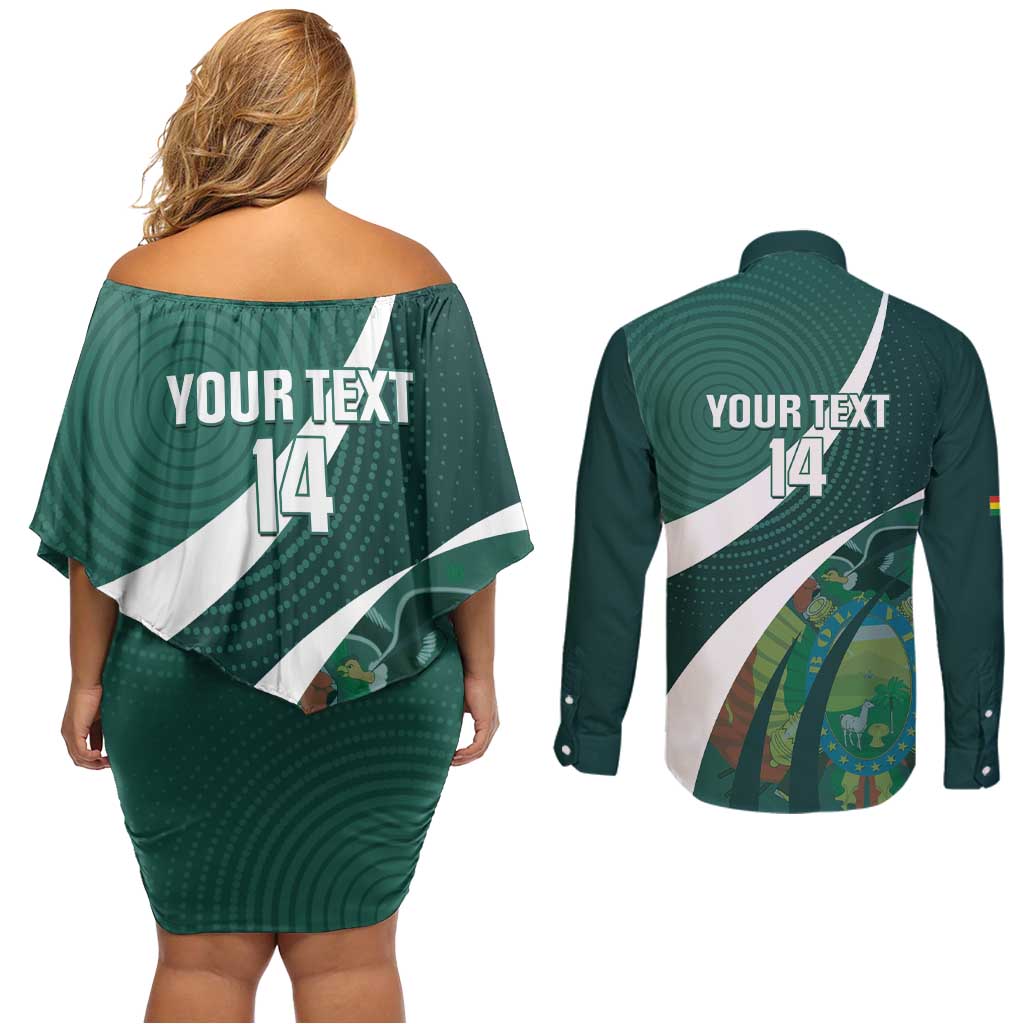 Custom Bolivia Football Couples Matching Off Shoulder Short Dress and Long Sleeve Button Shirt La Verde Sporty Curves Style - Wonder Print Shop