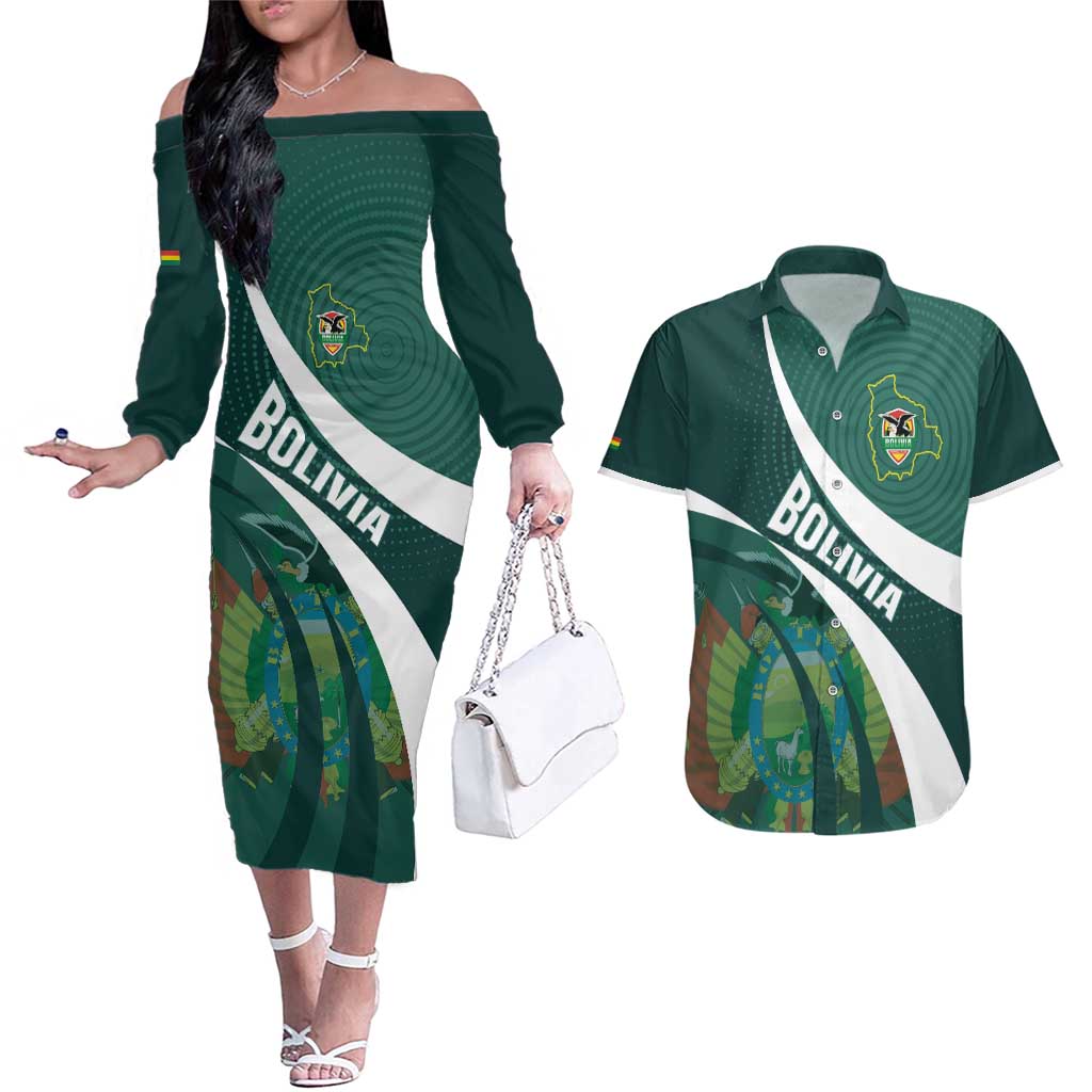 Custom Bolivia Football Couples Matching Off The Shoulder Long Sleeve Dress and Hawaiian Shirt La Verde Sporty Curves Style - Wonder Print Shop