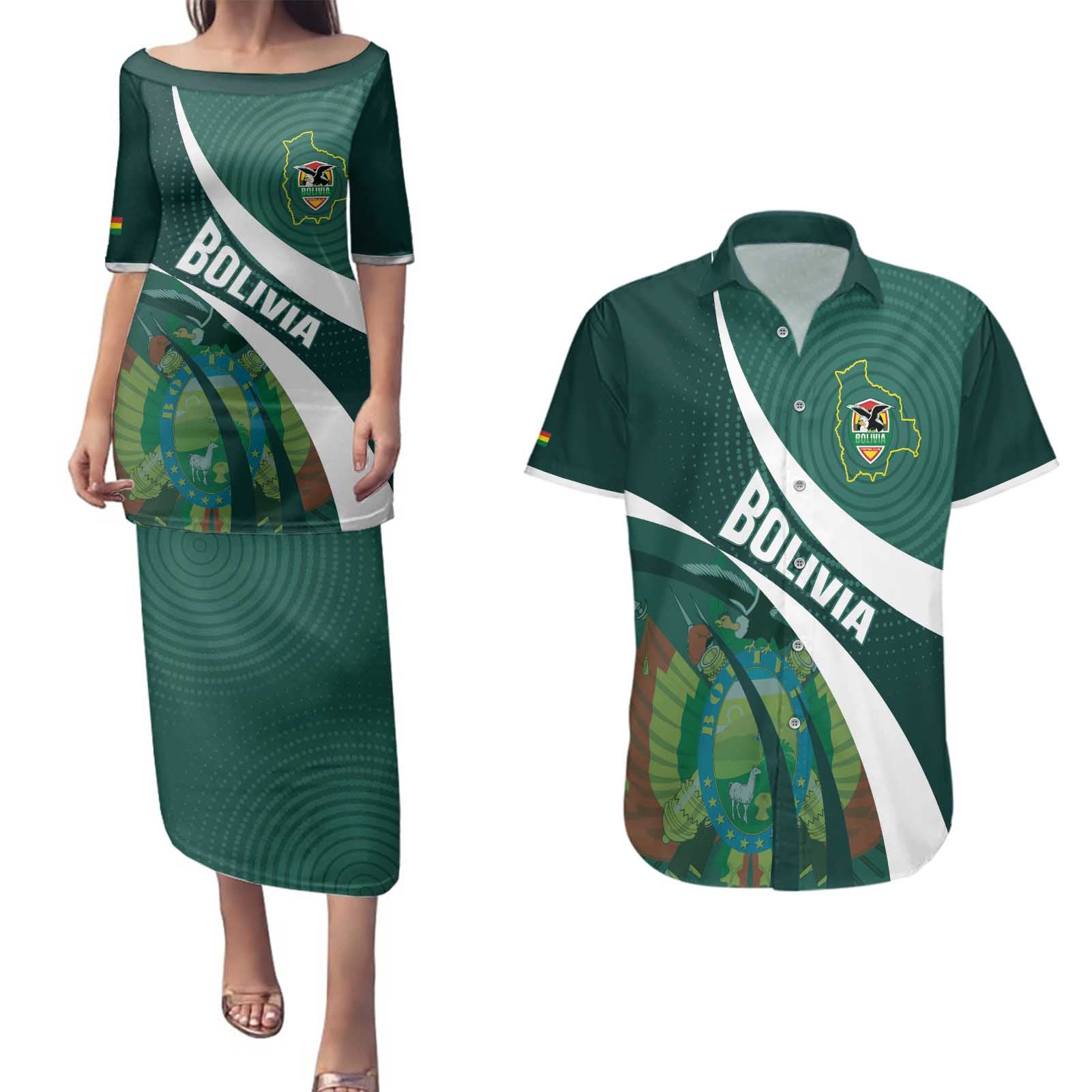 Custom Bolivia Football Couples Matching Puletasi and Hawaiian Shirt La Verde Sporty Curves Style - Wonder Print Shop