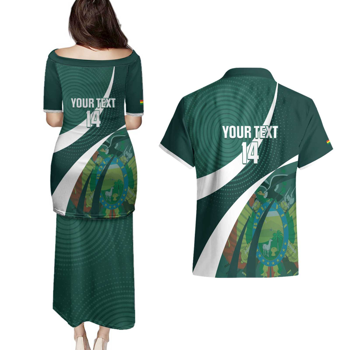 Custom Bolivia Football Couples Matching Puletasi and Hawaiian Shirt La Verde Sporty Curves Style - Wonder Print Shop
