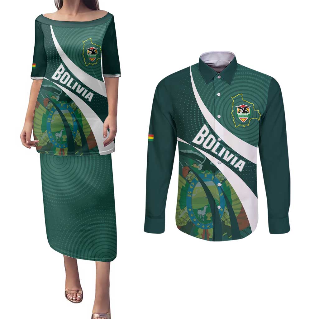 Custom Bolivia Football Couples Matching Puletasi and Long Sleeve Button Shirt La Verde Sporty Curves Style - Wonder Print Shop