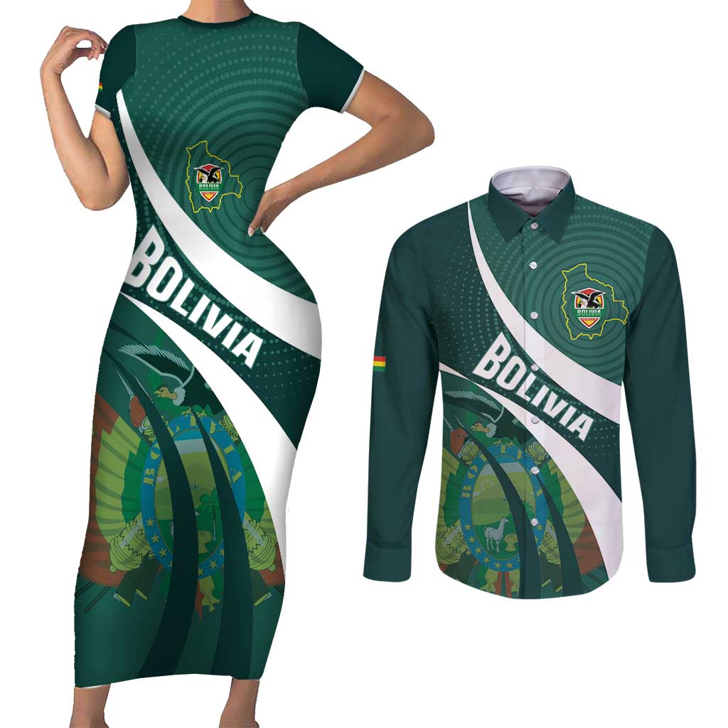 Custom Bolivia Football Couples Matching Short Sleeve Bodycon Dress and Long Sleeve Button Shirt La Verde Sporty Curves Style - Wonder Print Shop