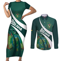 Custom Bolivia Football Couples Matching Short Sleeve Bodycon Dress and Long Sleeve Button Shirt La Verde Sporty Curves Style - Wonder Print Shop