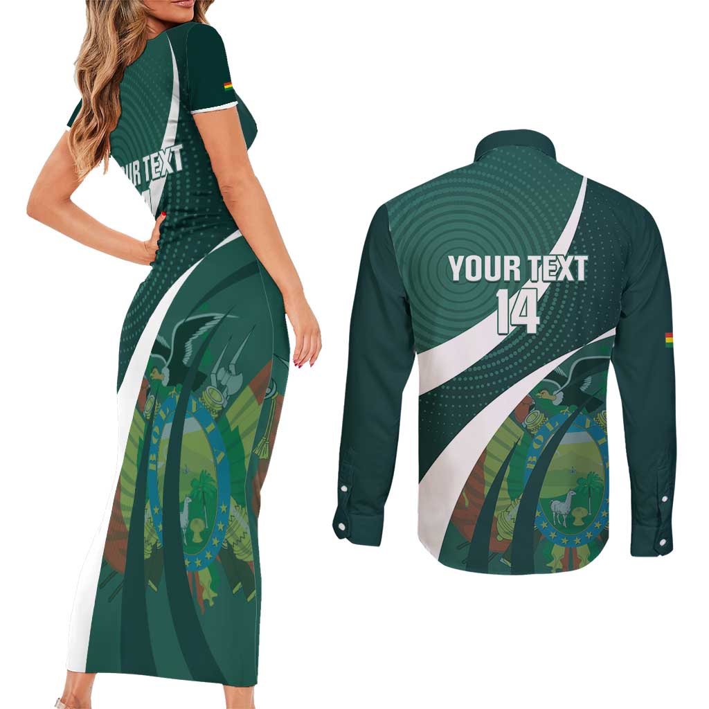 Custom Bolivia Football Couples Matching Short Sleeve Bodycon Dress and Long Sleeve Button Shirt La Verde Sporty Curves Style - Wonder Print Shop