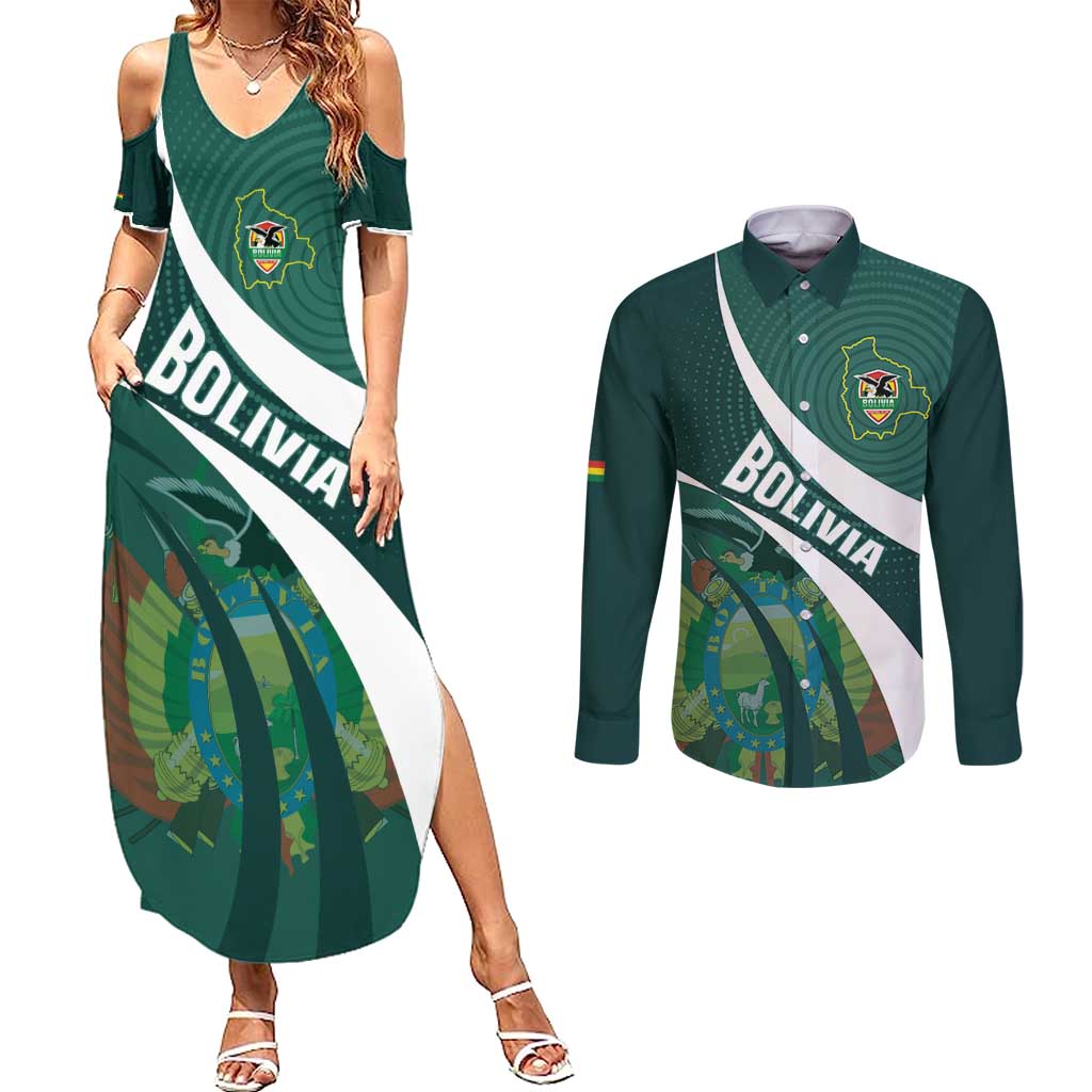 Custom Bolivia Football Couples Matching Summer Maxi Dress and Long Sleeve Button Shirt La Verde Sporty Curves Style - Wonder Print Shop