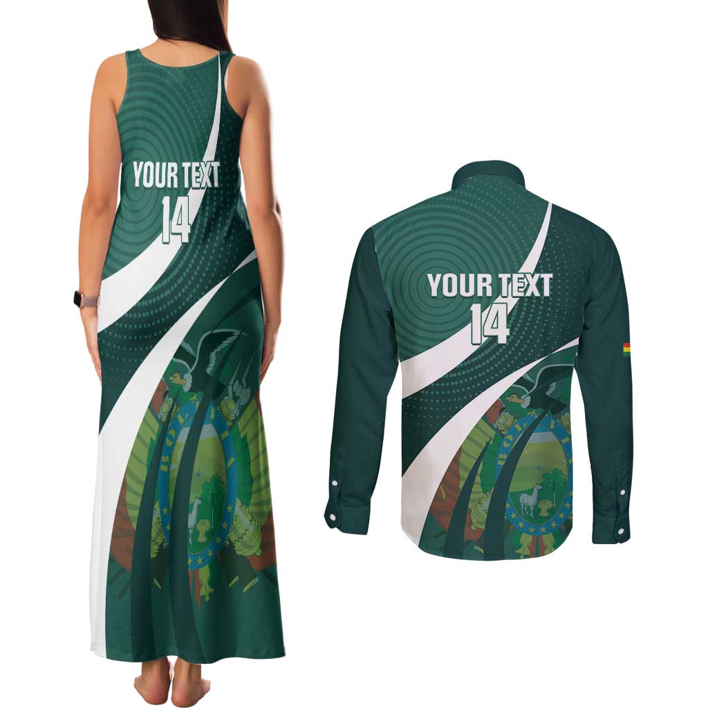 Custom Bolivia Football Couples Matching Tank Maxi Dress and Long Sleeve Button Shirt La Verde Sporty Curves Style - Wonder Print Shop