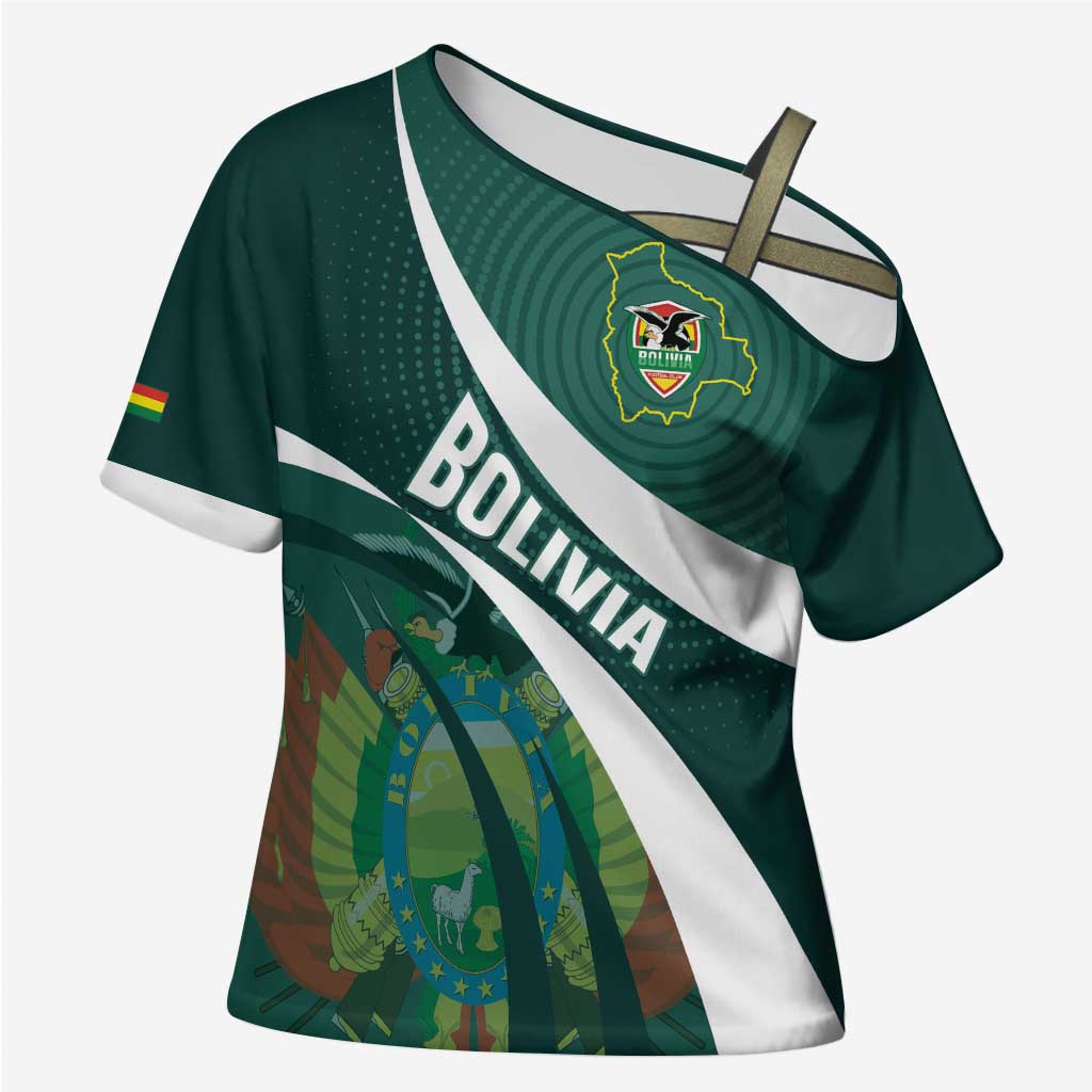 Custom Bolivia Football Cross Shoulder Shirt La Verde Sporty Curves Style - Wonder Print Shop