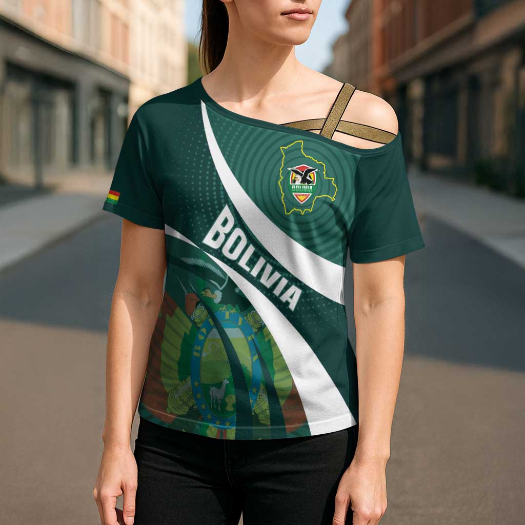 Custom Bolivia Football Cross Shoulder Shirt La Verde Sporty Curves Style - Wonder Print Shop