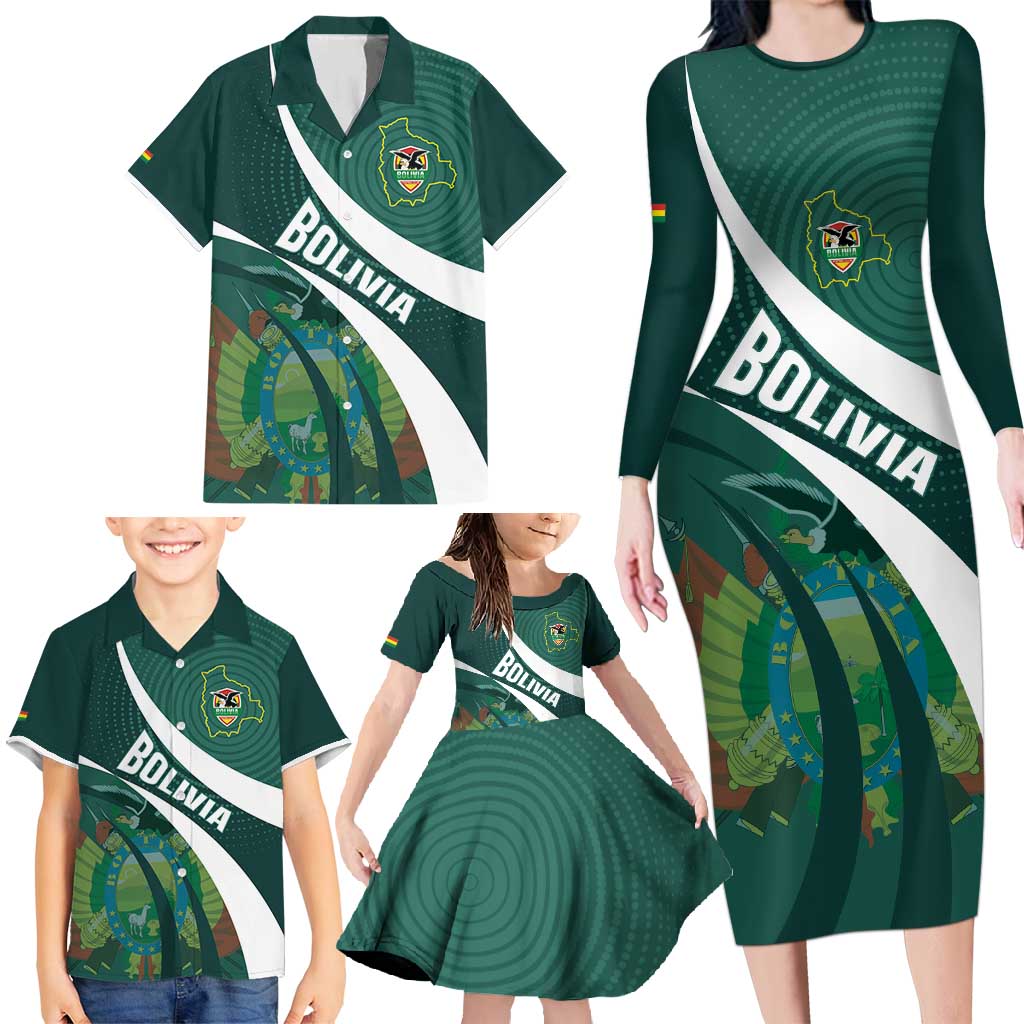 Custom Bolivia Football Family Matching Long Sleeve Bodycon Dress and Hawaiian Shirt La Verde Sporty Curves Style - Wonder Print Shop