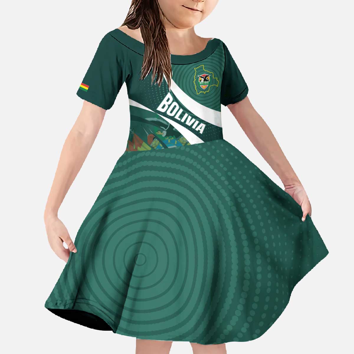 Custom Bolivia Football Family Matching Off The Shoulder Long Sleeve Dress and Hawaiian Shirt La Verde Sporty Curves Style - Wonder Print Shop