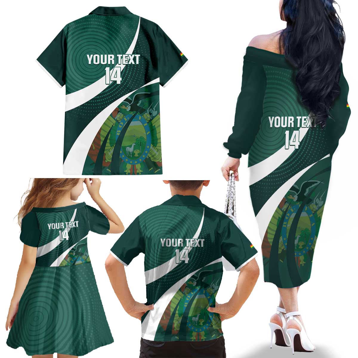 Custom Bolivia Football Family Matching Off The Shoulder Long Sleeve Dress and Hawaiian Shirt La Verde Sporty Curves Style - Wonder Print Shop