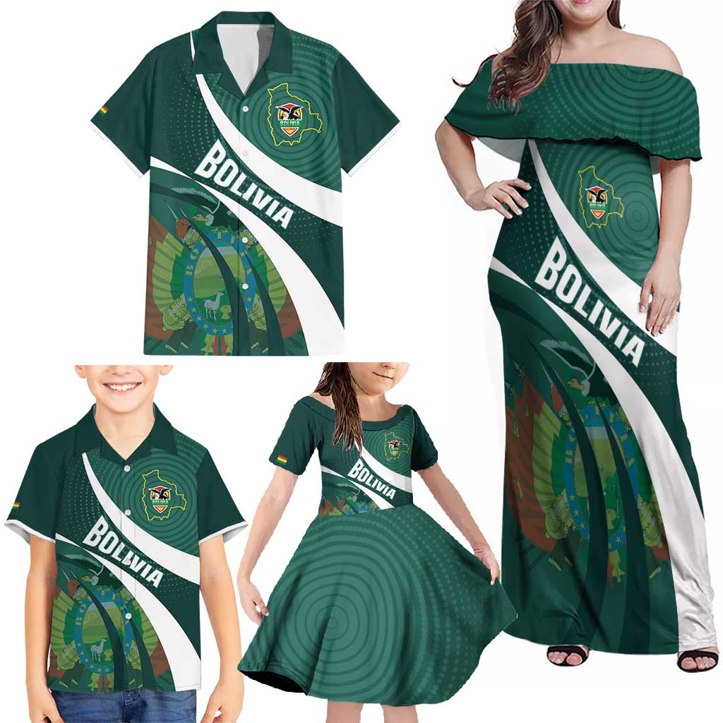 Custom Bolivia Football Family Matching Off Shoulder Maxi Dress and Hawaiian Shirt La Verde Sporty Curves Style - Wonder Print Shop
