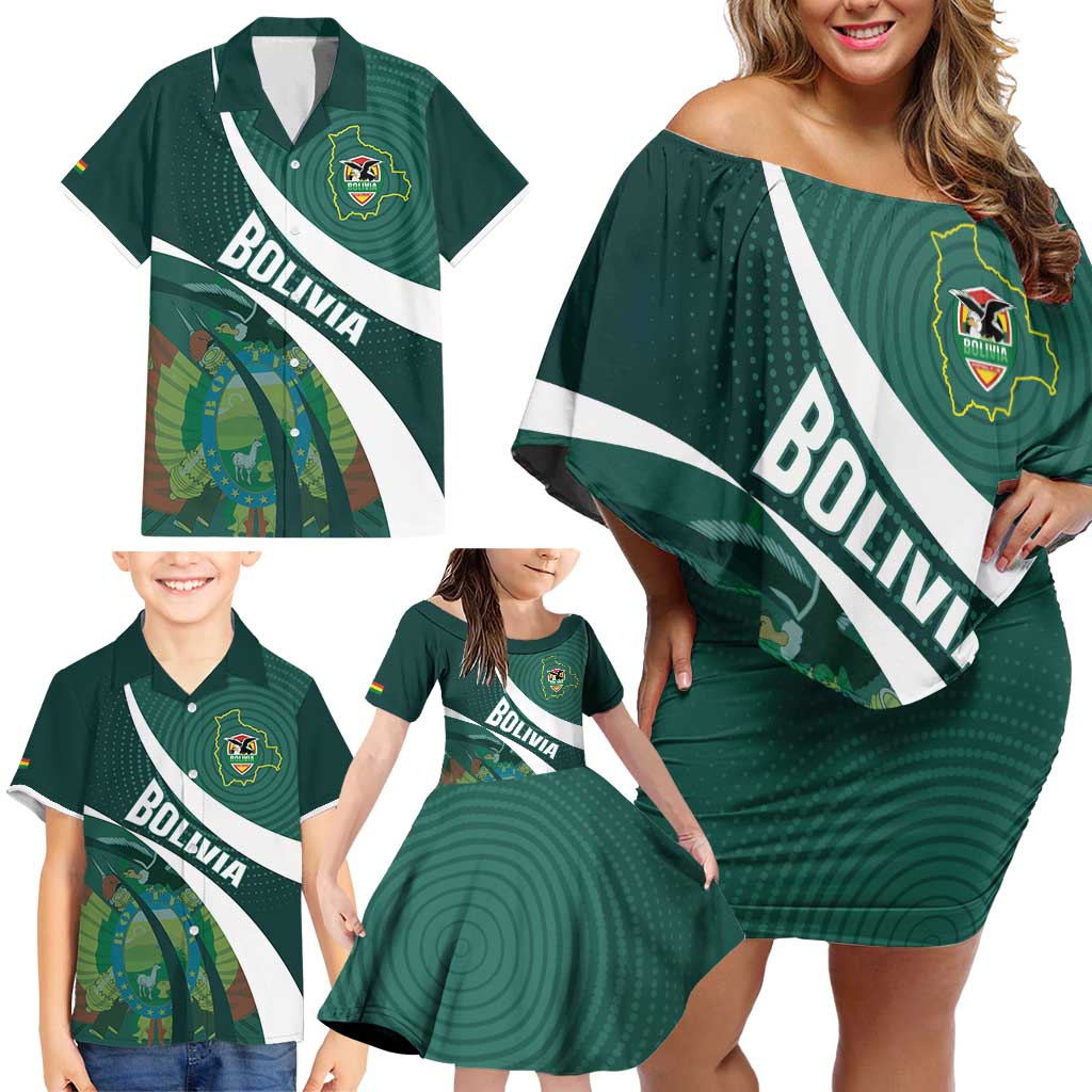 Custom Bolivia Football Family Matching Off Shoulder Short Dress and Hawaiian Shirt La Verde Sporty Curves Style - Wonder Print Shop