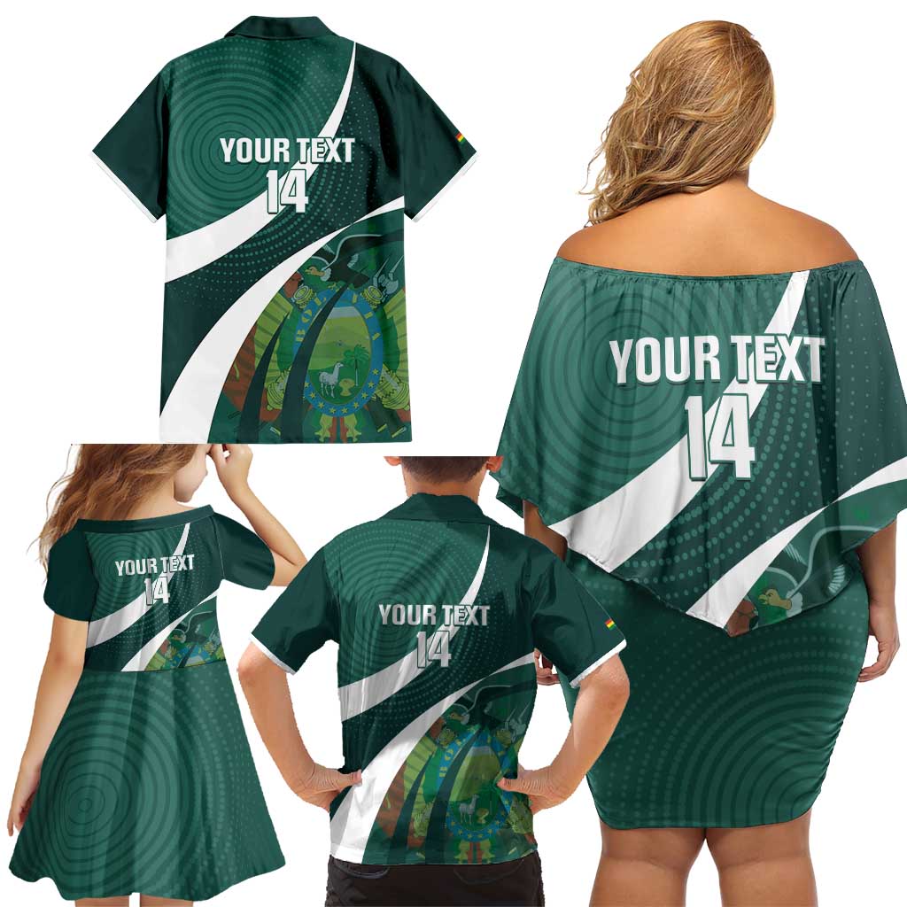 Custom Bolivia Football Family Matching Off Shoulder Short Dress and Hawaiian Shirt La Verde Sporty Curves Style - Wonder Print Shop