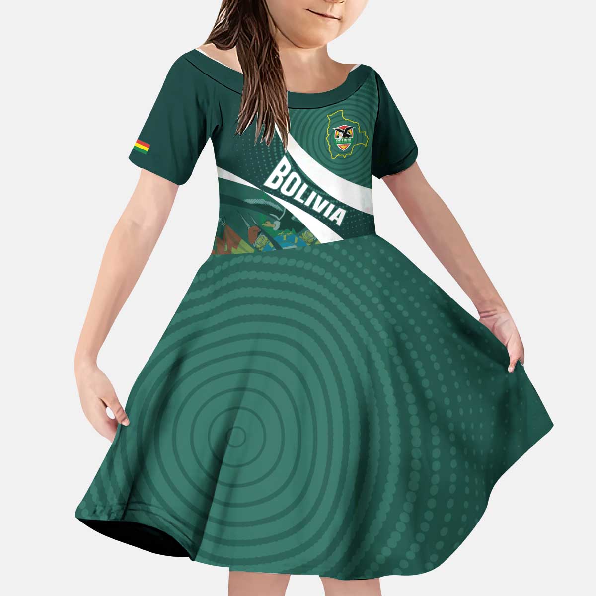 Custom Bolivia Football Kid Short Sleeve Dress La Verde Sporty Curves Style - Wonder Print Shop
