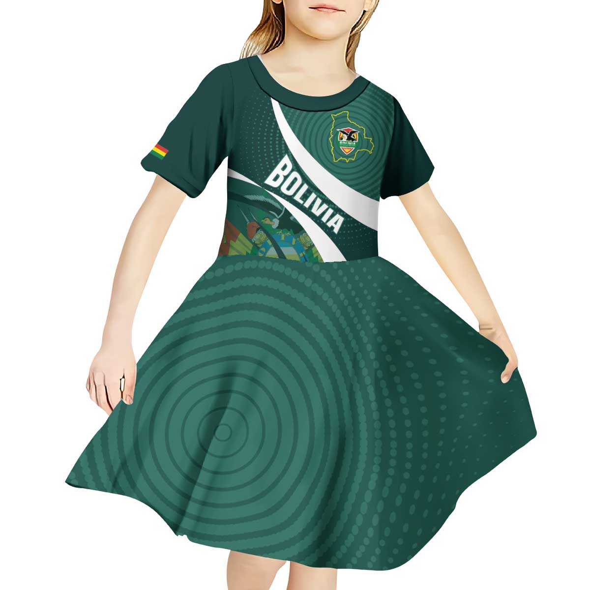 Custom Bolivia Football Kid Short Sleeve Dress La Verde Sporty Curves Style - Wonder Print Shop