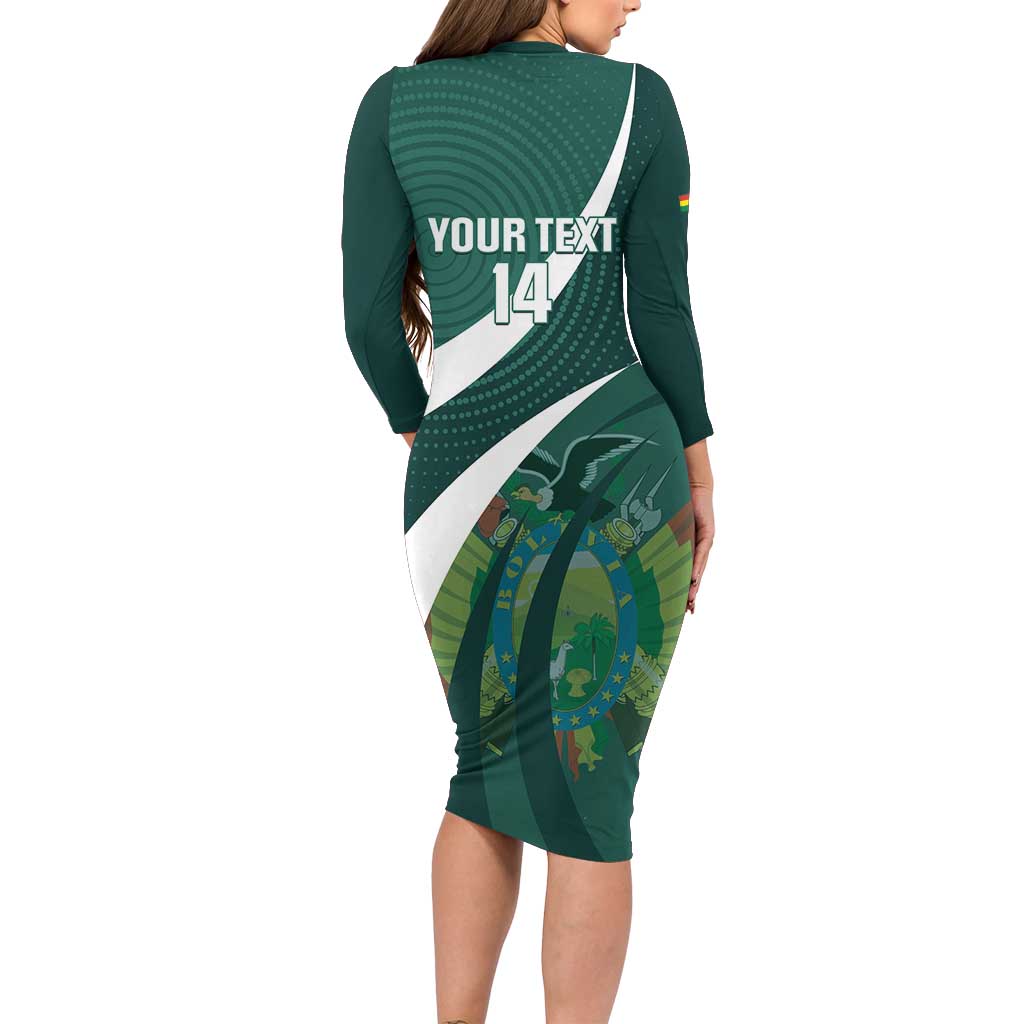 Custom Bolivia Football Long Sleeve Bodycon Dress La Verde Sporty Curves Style - Wonder Print Shop