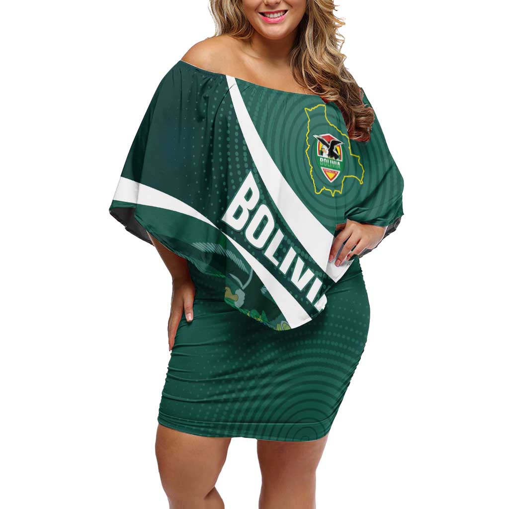 Custom Bolivia Football Off Shoulder Short Dress La Verde Sporty Curves Style - Wonder Print Shop