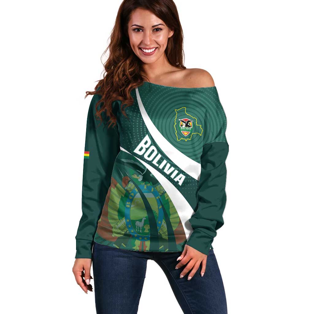 Custom Bolivia Football Off Shoulder Sweater La Verde Sporty Curves Style - Wonder Print Shop
