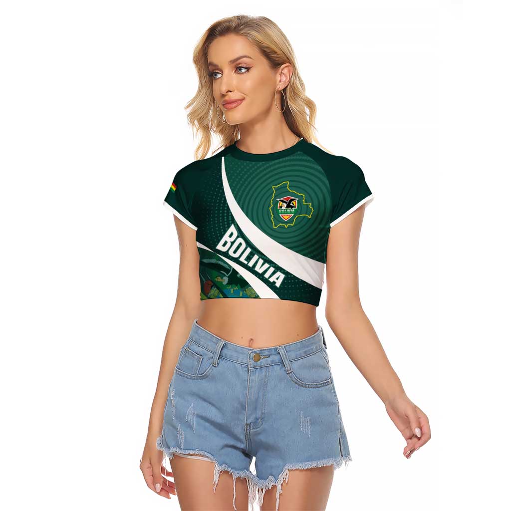 Custom Bolivia Football Raglan Cropped T Shirt La Verde Sporty Curves Style - Wonder Print Shop
