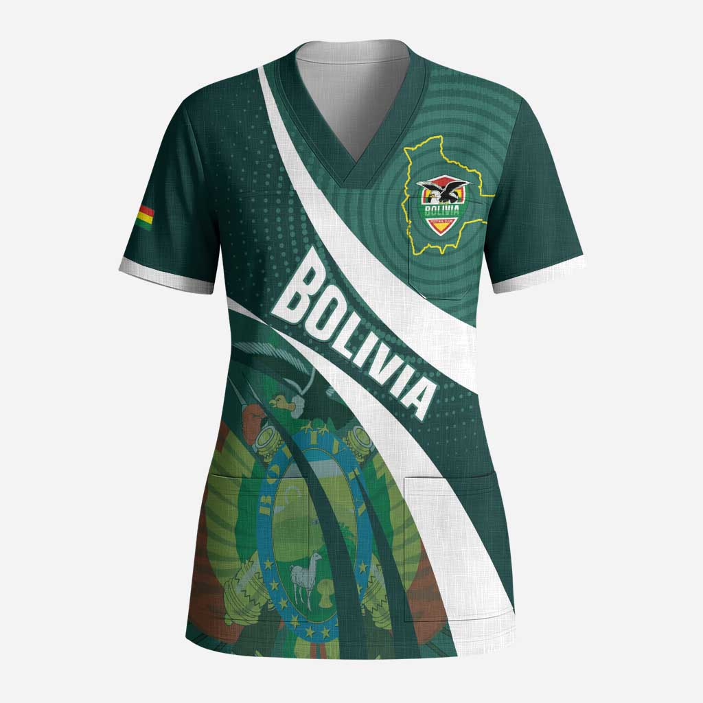 Custom Bolivia Football Scrub Top La Verde Sporty Curves Style - Wonder Print Shop