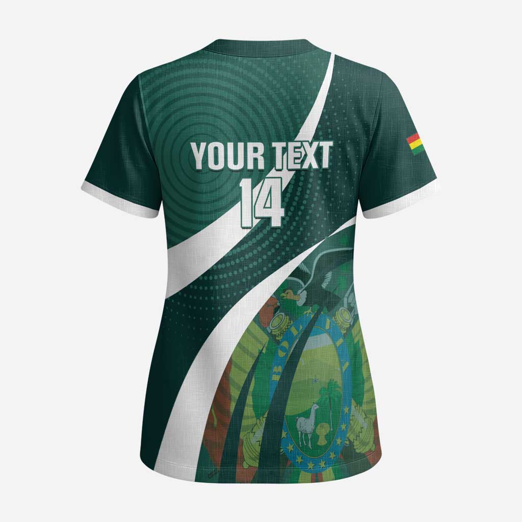Custom Bolivia Football Scrub Top La Verde Sporty Curves Style - Wonder Print Shop