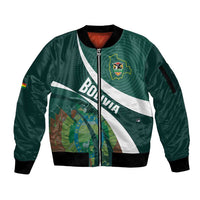 Custom Bolivia Football Sleeve Zip Bomber Jacket La Verde Sporty Curves Style - Wonder Print Shop