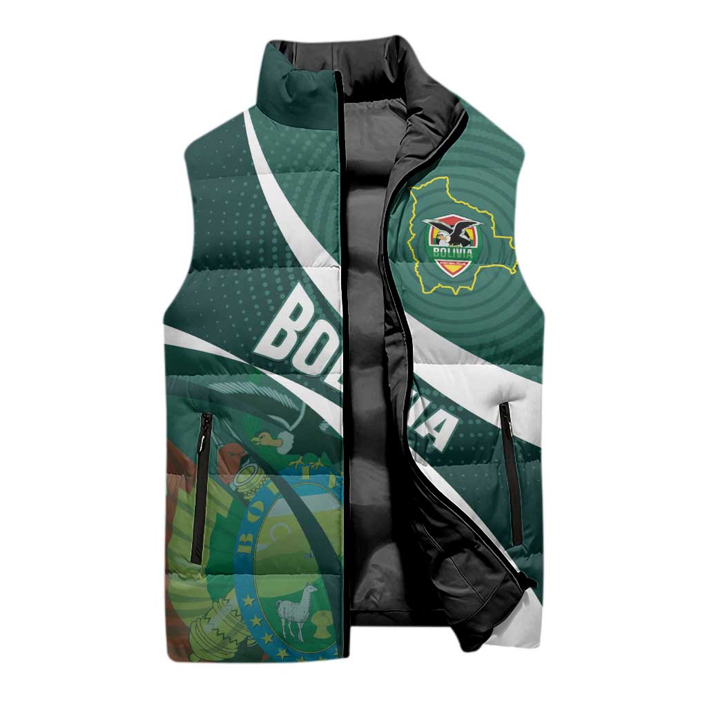 Custom Bolivia Football Sleeveless Puffer Jacket La Verde Sporty Curves Style - Wonder Print Shop