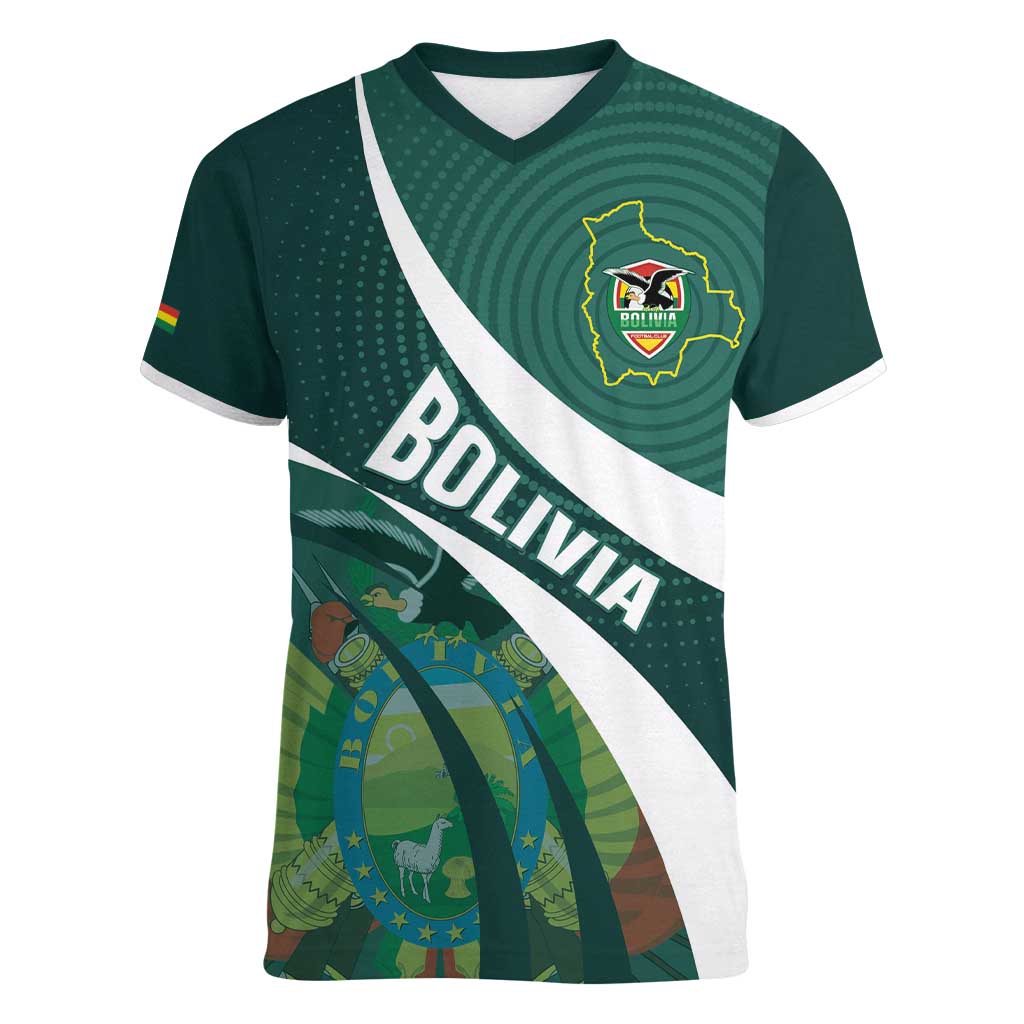 Custom Bolivia Football Women V-Neck T-Shirt La Verde Sporty Curves Style - Wonder Print Shop