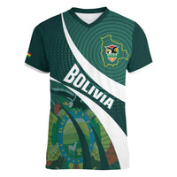 Custom Bolivia Football Women V-Neck T-Shirt La Verde Sporty Curves Style - Wonder Print Shop