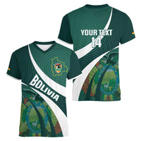 Custom Bolivia Football Women V-Neck T-Shirt La Verde Sporty Curves Style - Wonder Print Shop