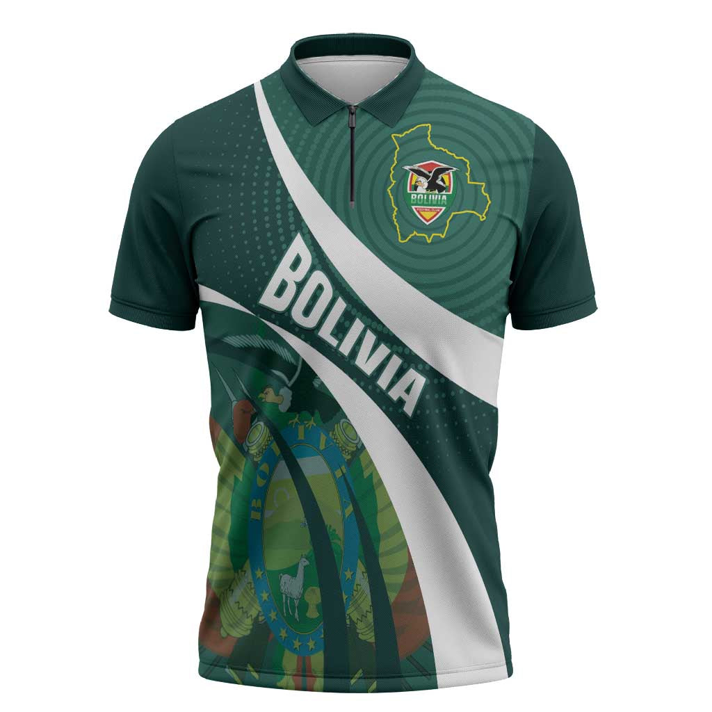 Custom Bolivia Football Zipper Polo Shirt La Verde Sporty Curves Style - Wonder Print Shop