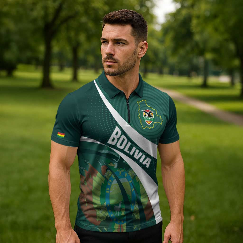 Custom Bolivia Football Zipper Polo Shirt La Verde Sporty Curves Style - Wonder Print Shop