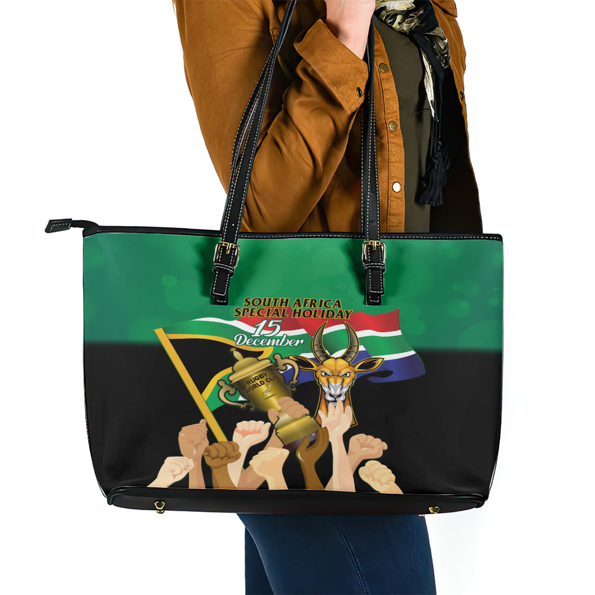 South Africa Special Holiday Leather Tote Bag Springboks Champions Celebration Rugby Is My Soul - Wonder Print Shop