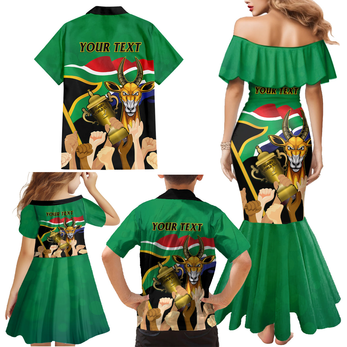 Personalised South Africa Special Holiday Family Matching Mermaid Dress and Hawaiian Shirt Springboks Champions Celebration Rugby Is My Soul - Wonder Print Shop