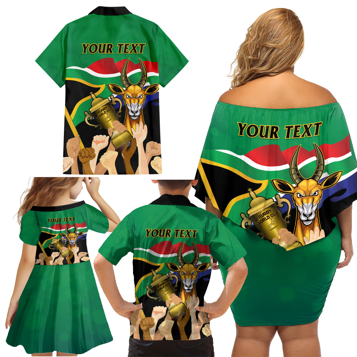 Personalised South Africa Special Holiday Family Matching Off Shoulder Short Dress and Hawaiian Shirt Springboks Champions Celebration Rugby Is My Soul - Wonder Print Shop