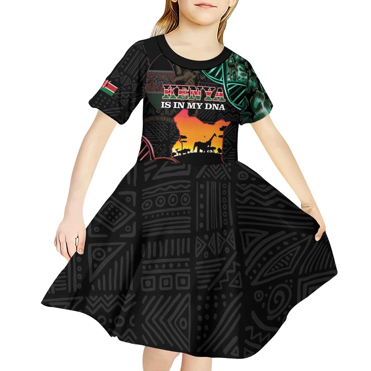 Kenya Is In My DNA Kid Short Sleeve Dress Kenyan Map Happy Jamhuri Day - Wonder Print Shop