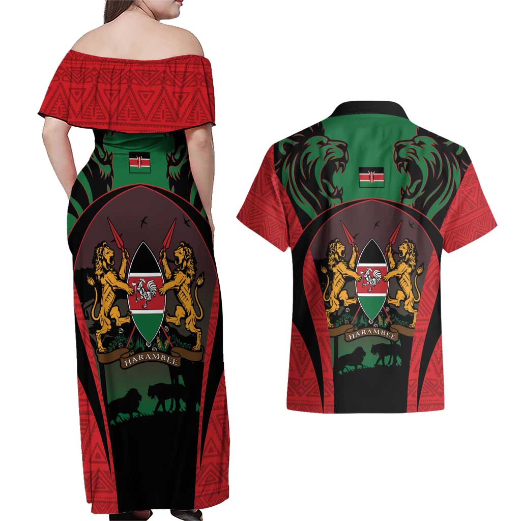 Proud Kenya 254 Couples Matching Off Shoulder Maxi Dress and Hawaiian Shirt Kenyan Safari Animals - Wonder Print Shop