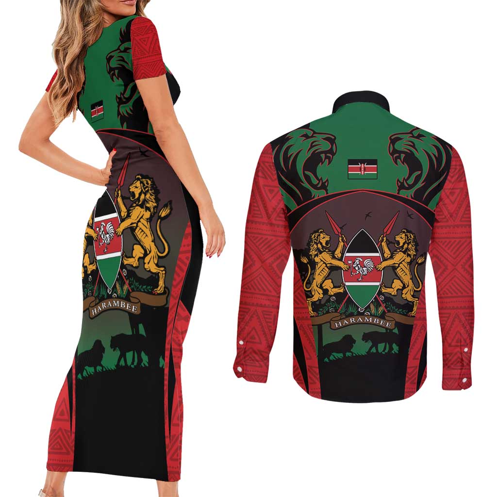 Proud Kenya 254 Couples Matching Short Sleeve Bodycon Dress and Long Sleeve Button Shirt Kenyan Safari Animals - Wonder Print Shop