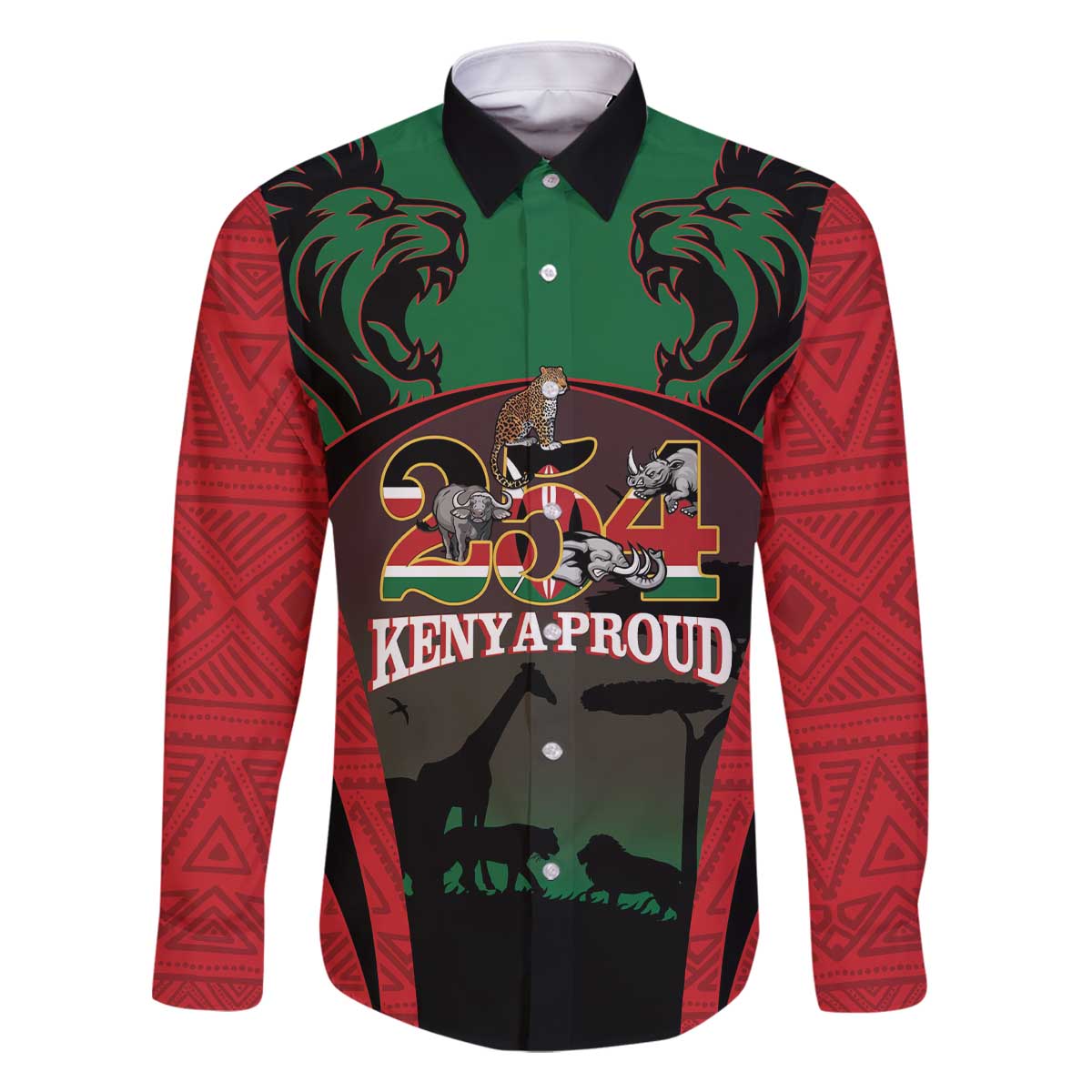 Proud Kenya 254 Family Matching Off The Shoulder Long Sleeve Dress and Hawaiian Shirt Kenyan Safari Animals - Wonder Print Shop