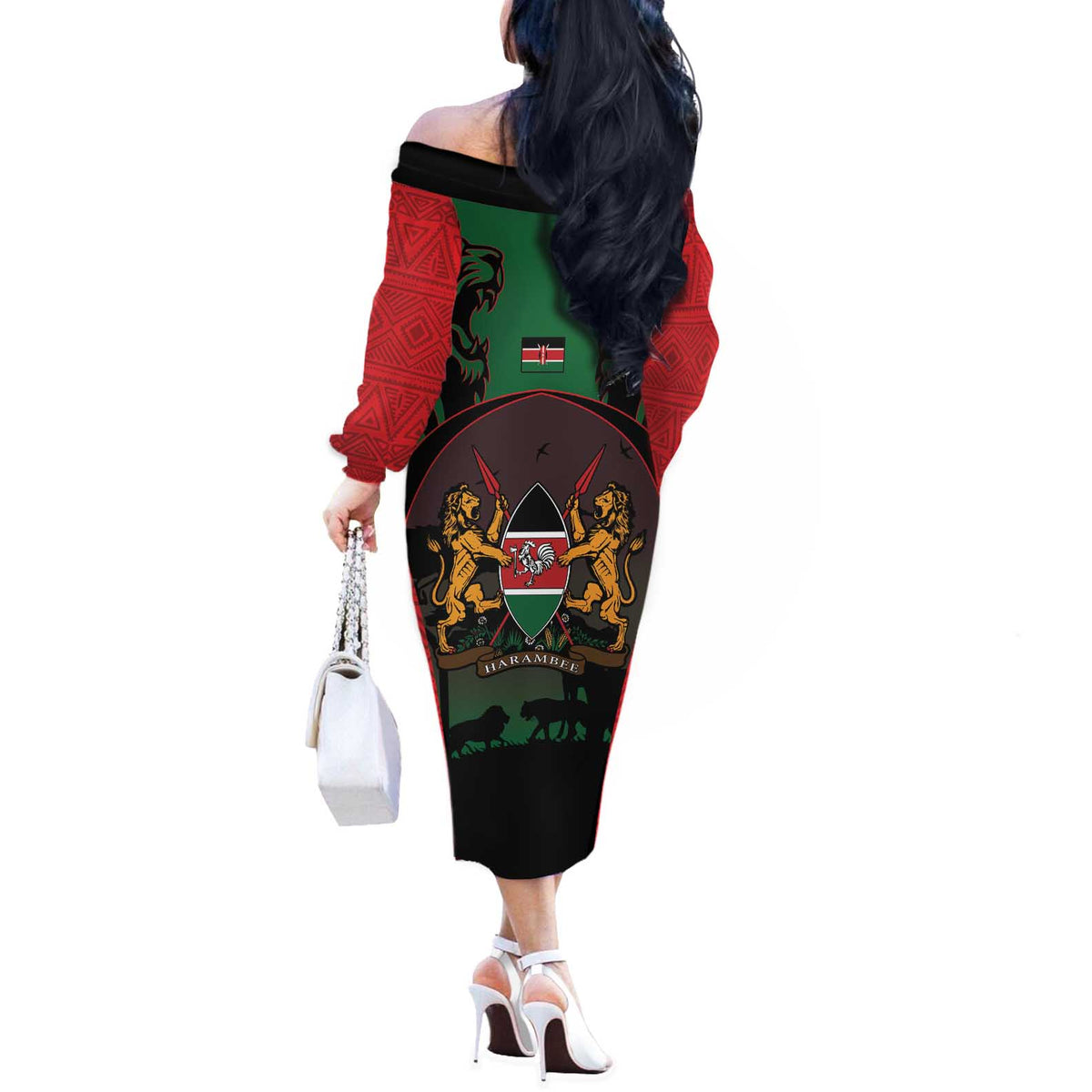 Proud Kenya 254 Off The Shoulder Long Sleeve Dress Kenyan Safari Animals - Wonder Print Shop