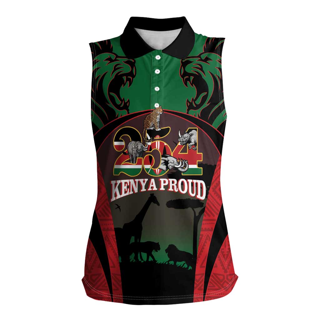 Proud Kenya 254 Women Sleeveless Polo Shirt Kenyan Safari Animals - Wonder Print Shop