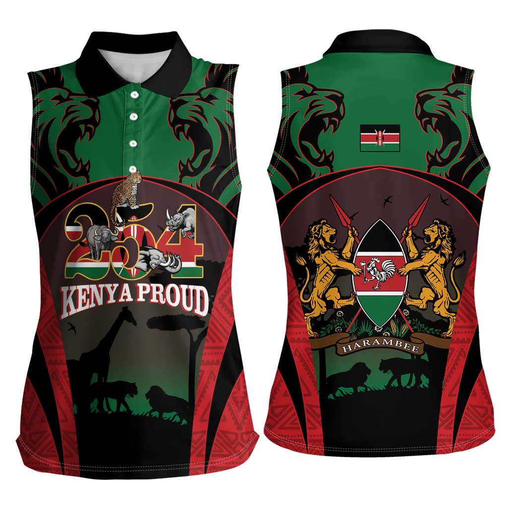 Proud Kenya 254 Women Sleeveless Polo Shirt Kenyan Safari Animals - Wonder Print Shop