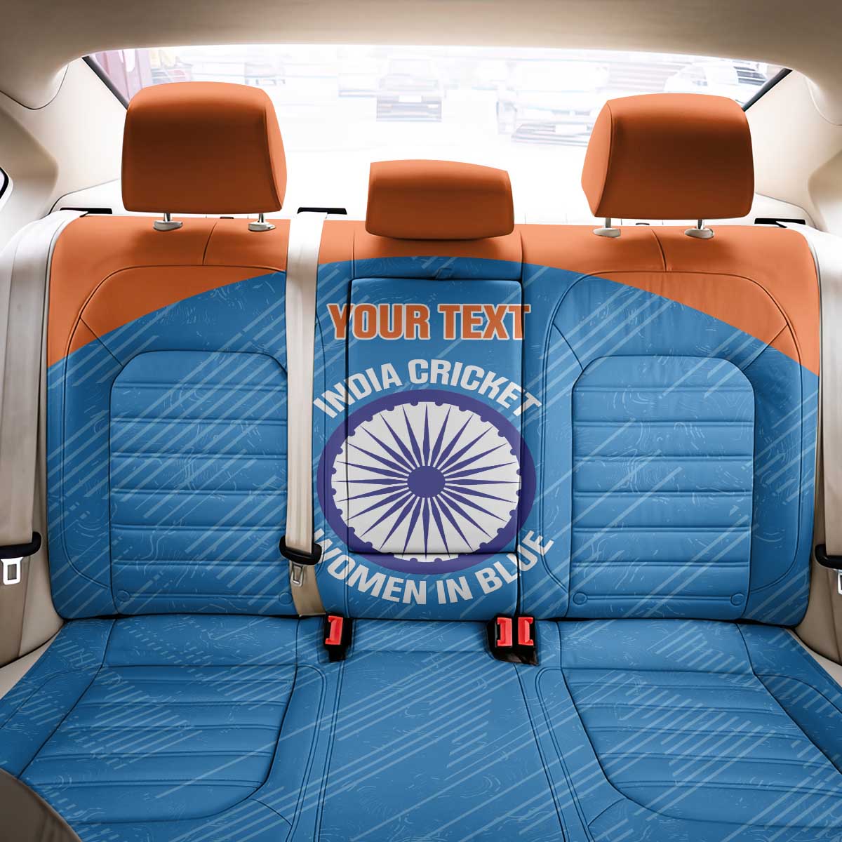 Custom India Cricket Back Car Seat Cover Go Women In Blue - Wonder Print Shop