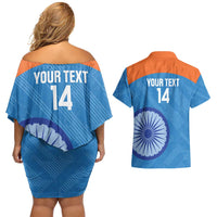 Custom India Cricket Couples Matching Off Shoulder Short Dress and Hawaiian Shirt Go Women In Blue - Wonder Print Shop