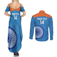 Custom India Cricket Couples Matching Summer Maxi Dress and Long Sleeve Button Shirt Go Women In Blue - Wonder Print Shop